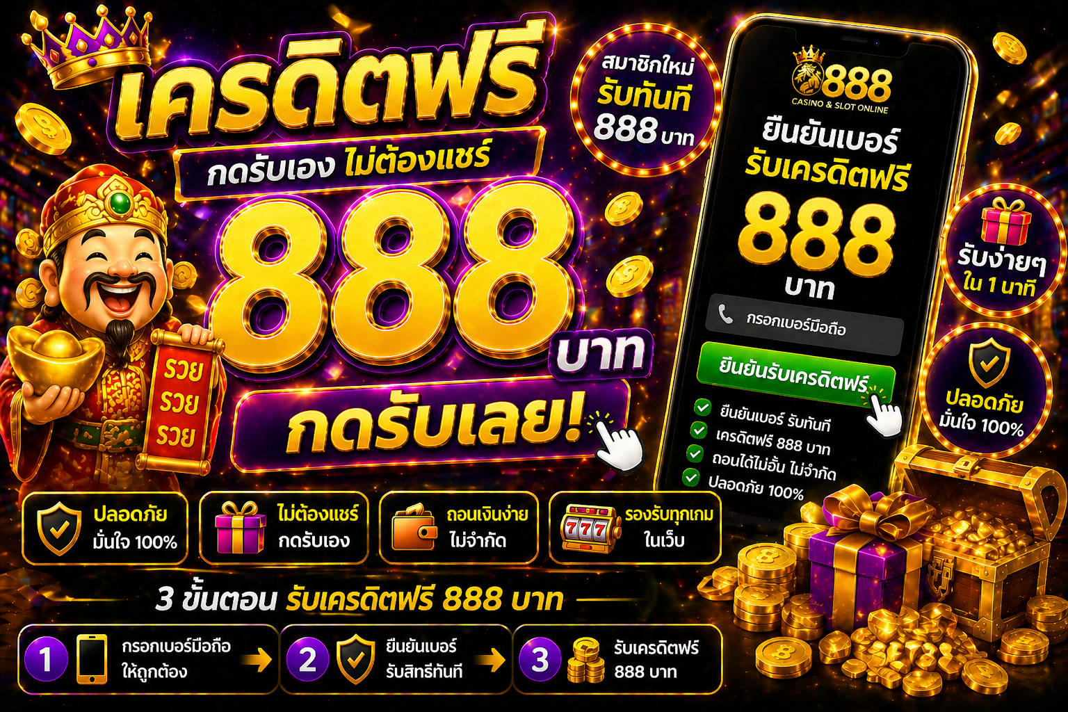 888 เครดิตฟรี โปรแรงปี 2026 ทดลองเล่นสล็อตฟรี ลุ้นกำไรจริงแบบ