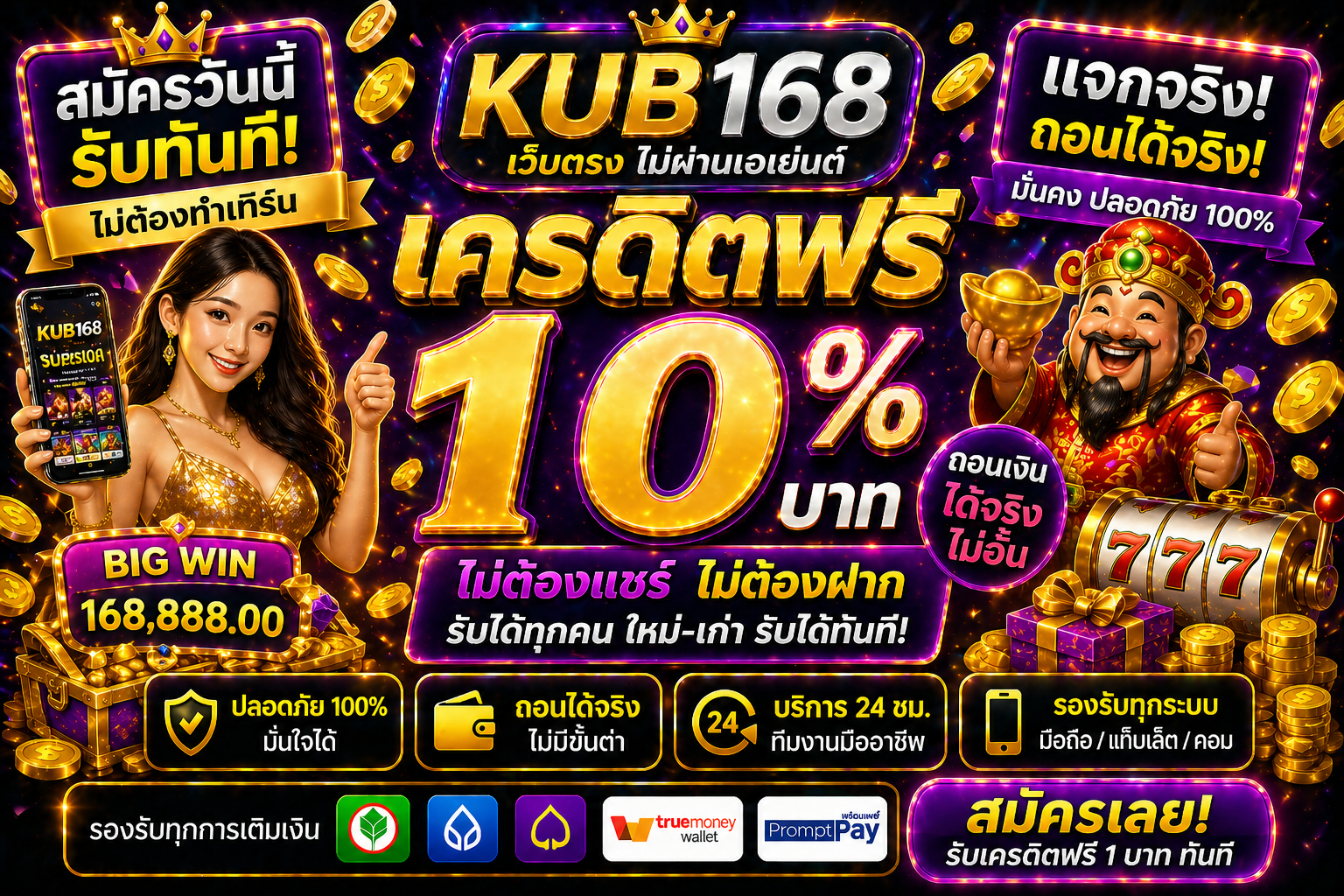 kub168 เครดิตฟรี แจกจริงไหม เปิดโลกสล็อตยุคใหม่ เล่นง่าย ได้ไว ไม่ต้องมีทุน